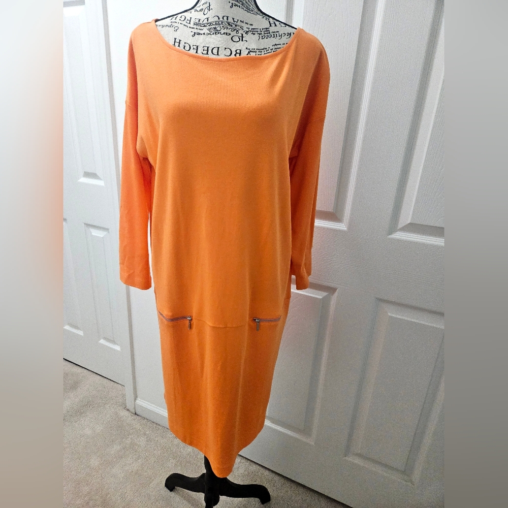 Joan Vass Orange Sheath Dress with Bateau Neckline